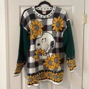 Vintage Snoopy and Friends Sweater Sunflowers Spring Fall Green Size M Women’s